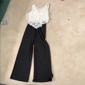 Girls Jumpsuit- black/white with lace